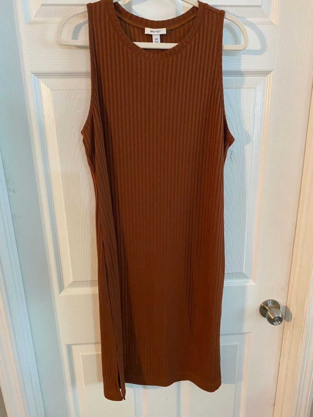 Nine West Sleeveless Ribbed Midi Dress in Brown